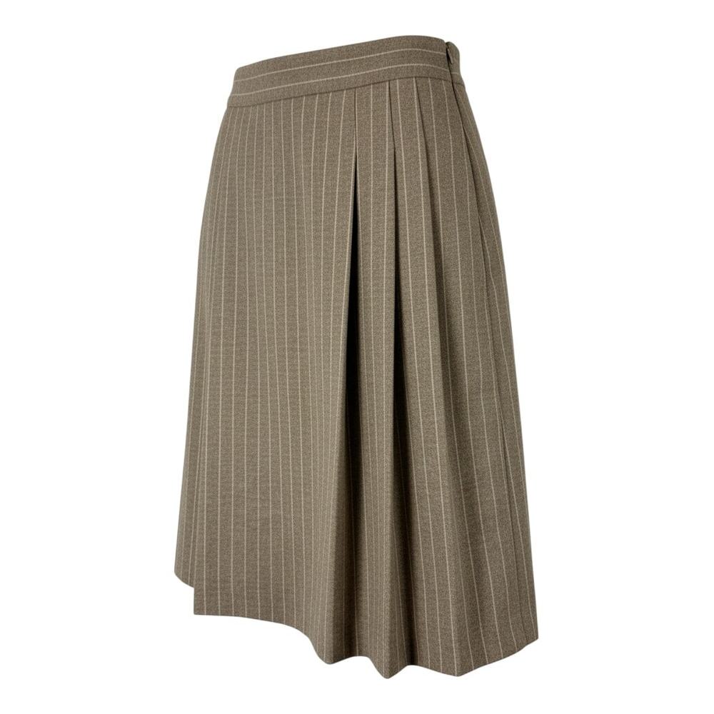 ba&sh taupe pinstripe wool blend skirt with pleated front panel, side zip closur